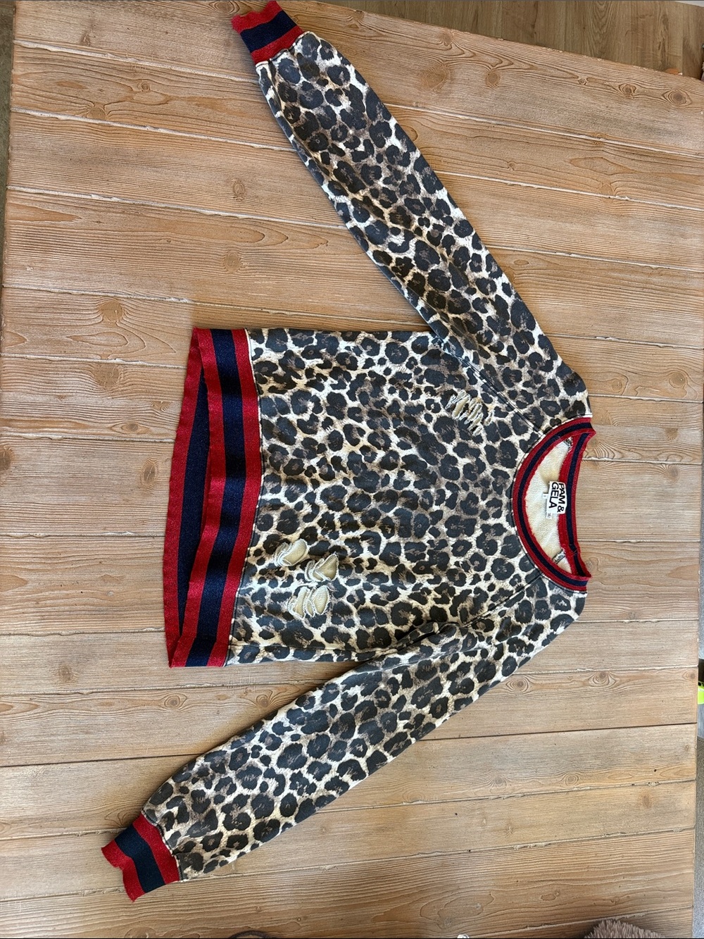 Pam & Gela Leopard Print Knit Top with Red and Navy Trim